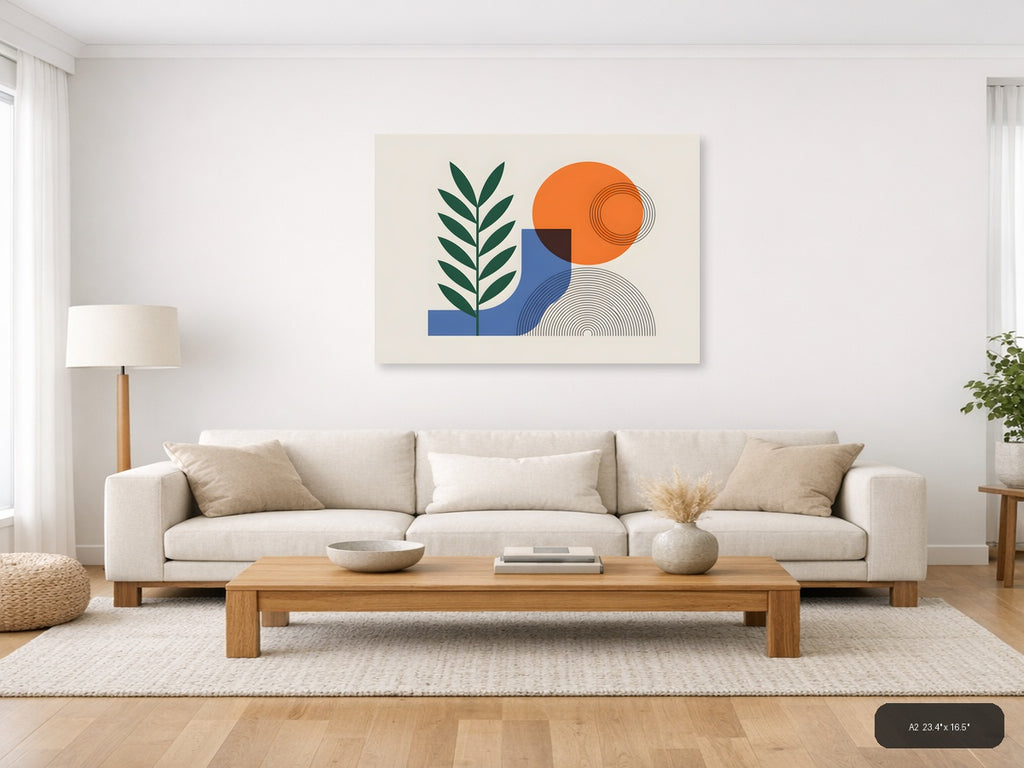Abstract Botanical Line Art with Geometric Shapes Wall Art — A2 / Living Room