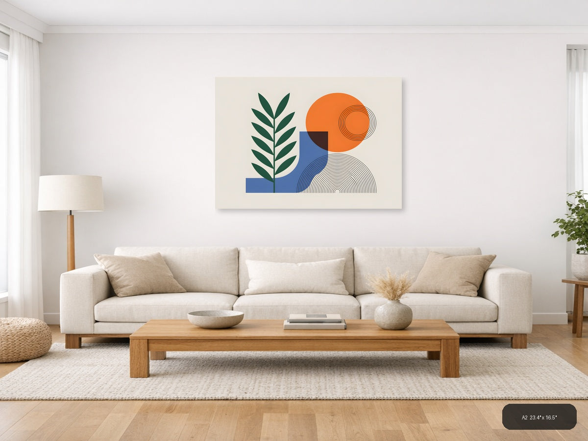 Abstract Botanical Line Art with Geometric Shapes Wall Art — A2 / Living Room