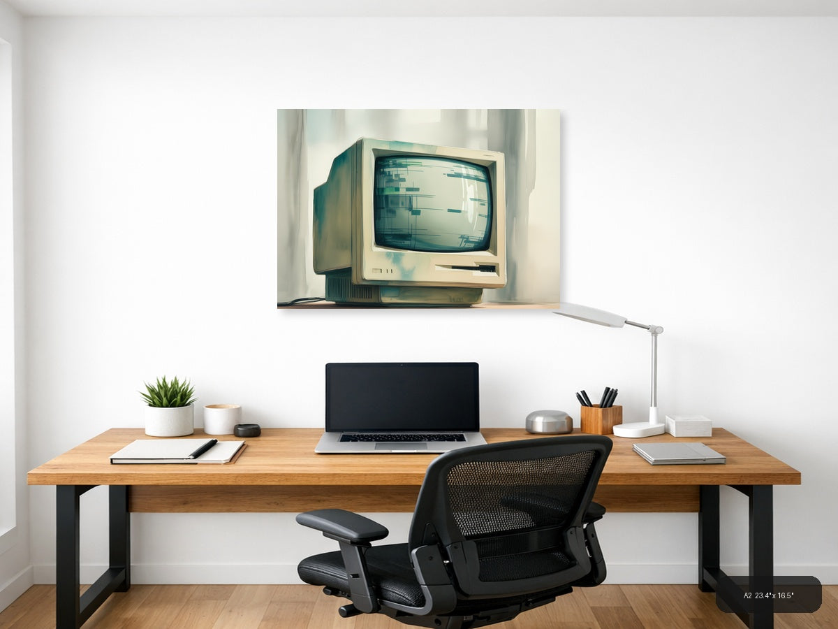 Vintage Computer Watercolor Illustration Wall Art — A2 / Office