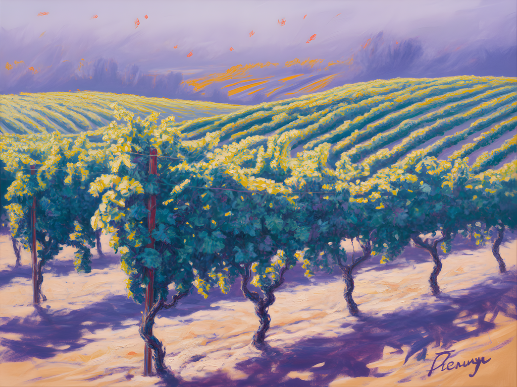 Vineyard Landscape Purple Sky Abstract Wall Art