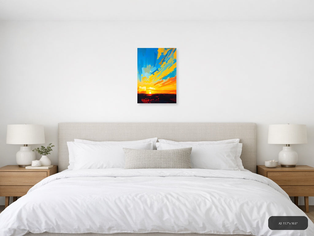 Abstract Sunset Rays Modern Canvas Wall Art — A3 / Bedroom