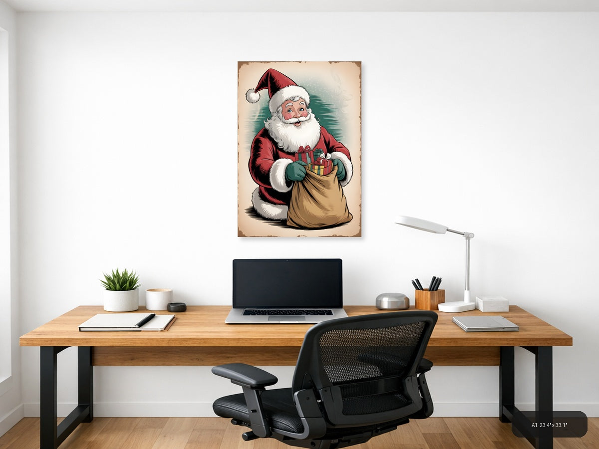 Vintage Santa Claus with Gift Sack Portrait Wall Art — A1 / Office