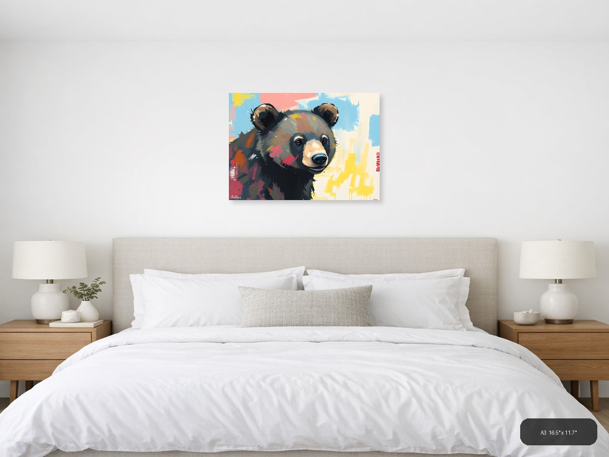 Abstract Colorful Bear Portrait Modern Wall Art — A3 / Bedroom
