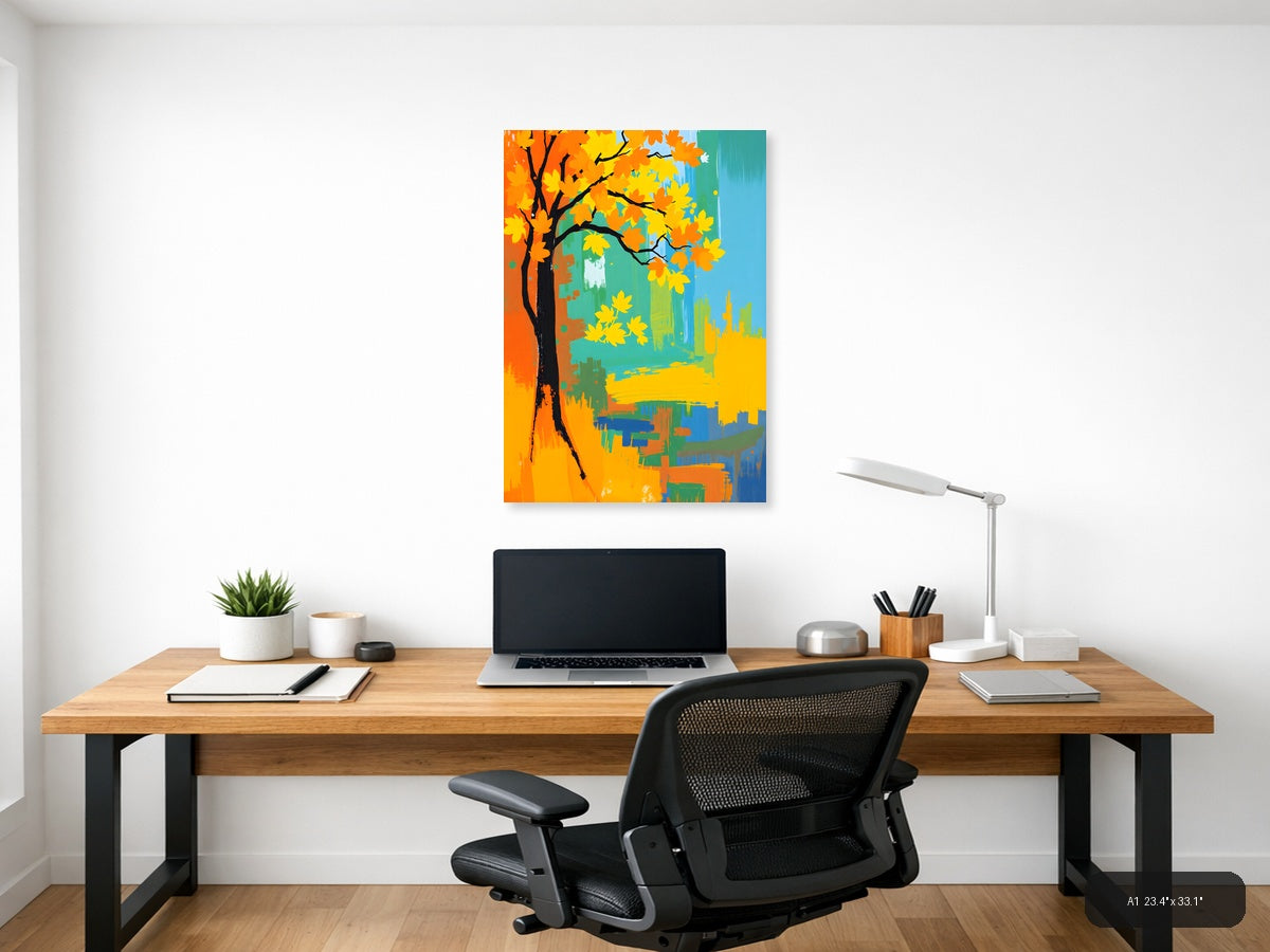 Abstract Autumn Tree with Golden Leaves Wall Art — A1 / Office