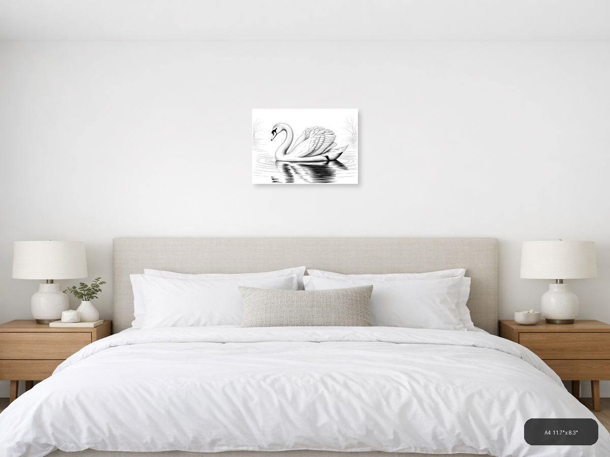 Elegant Swan Line Art Drawing - Black & White Wall Art — A4 / Bedroom