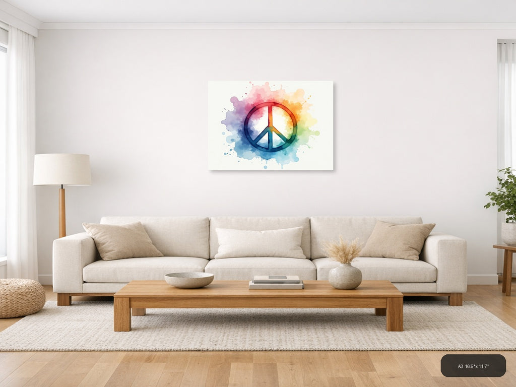 Watercolor Peace Sign Rainbow Splash Wall Art — A3 / Living Room