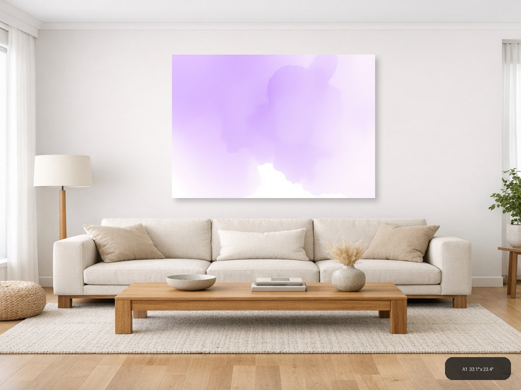 Purple Misty Mountain Watercolor Landscape Wall Art — A1 / Living Room