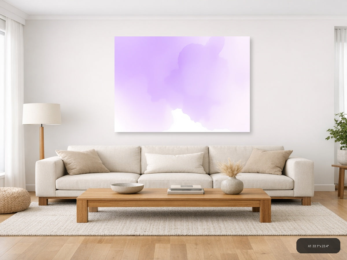Purple Misty Mountain Watercolor Landscape Wall Art — A1 / Living Room