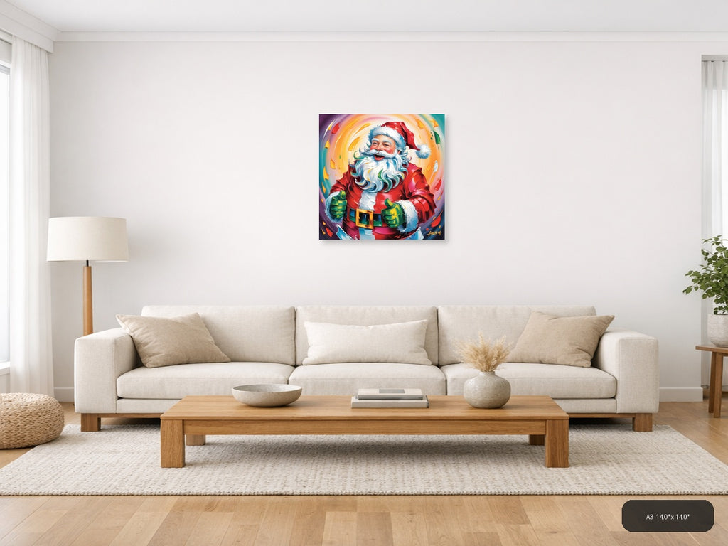 Colorful Abstract Santa Portrait Wall Art — A3 / Living Room