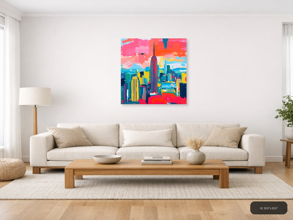 Vibrant Abstract New York City Skyline Wall Art — A2 / Living Room