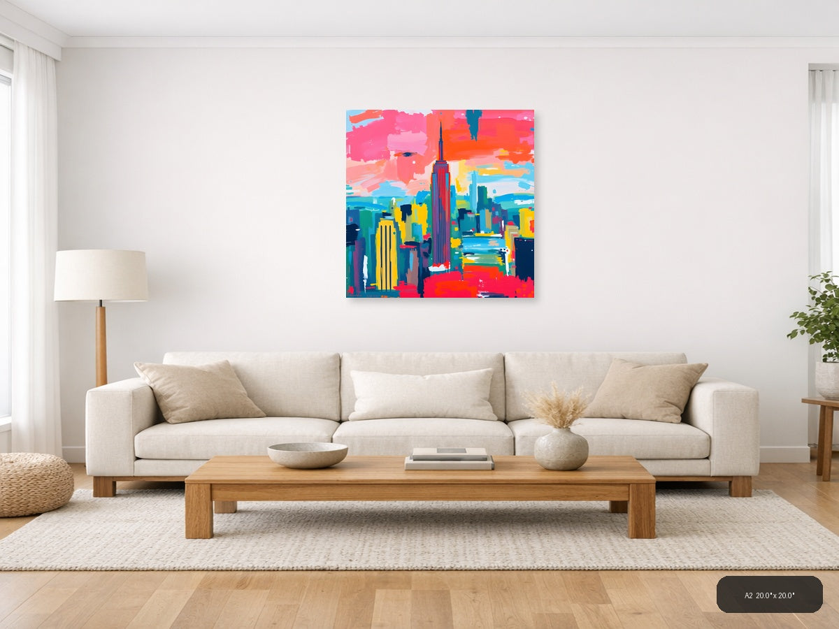 Vibrant Abstract New York City Skyline Wall Art — A2 / Living Room