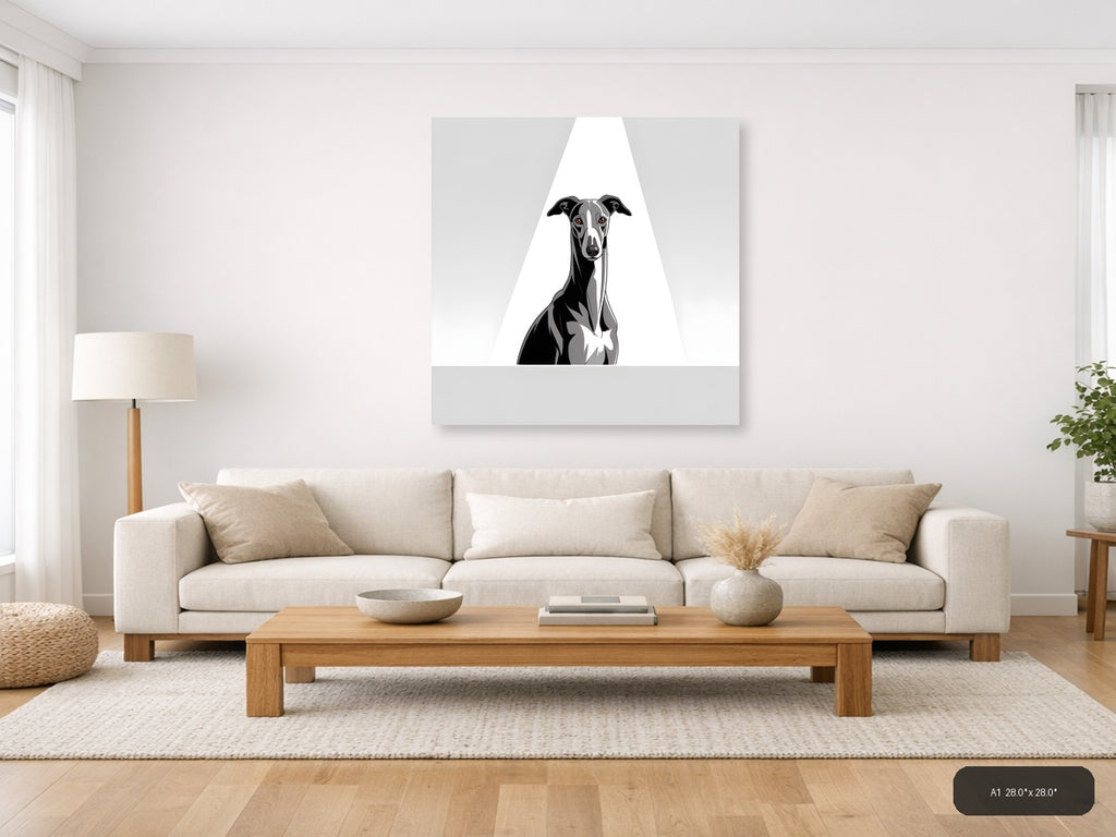Minimalist Greyhound Portrait Black & White Wall Art — A1 / Living Room