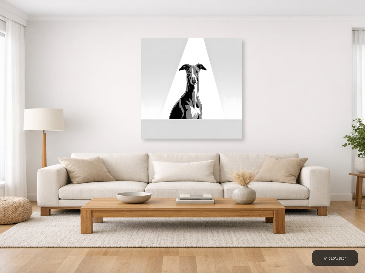 Minimalist Greyhound Portrait Black & White Wall Art — A1 / Living Room