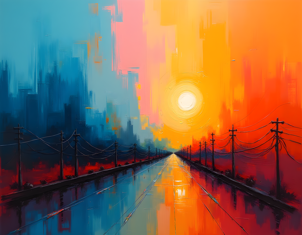 Abstract Sunset Highway with Power Lines Wall Art