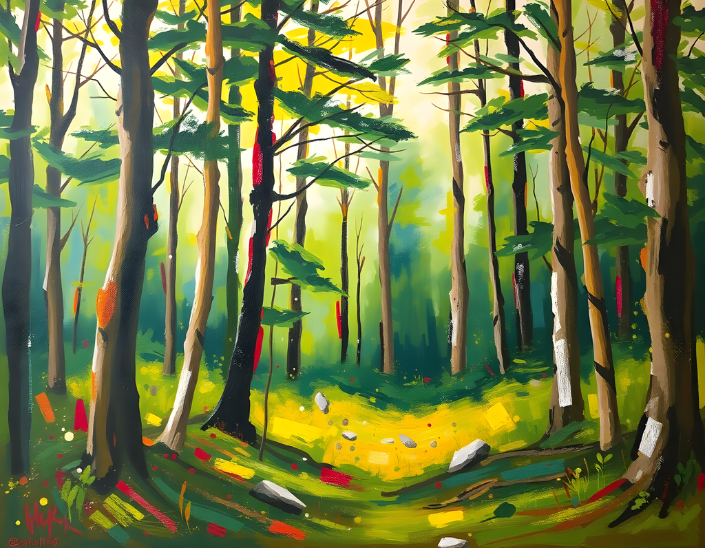 Abstract Forest Landscape with Vibrant Trees Wall Art