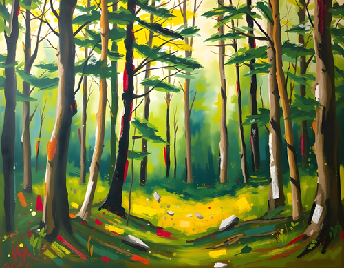 Abstract Forest Landscape with Vibrant Trees Wall Art