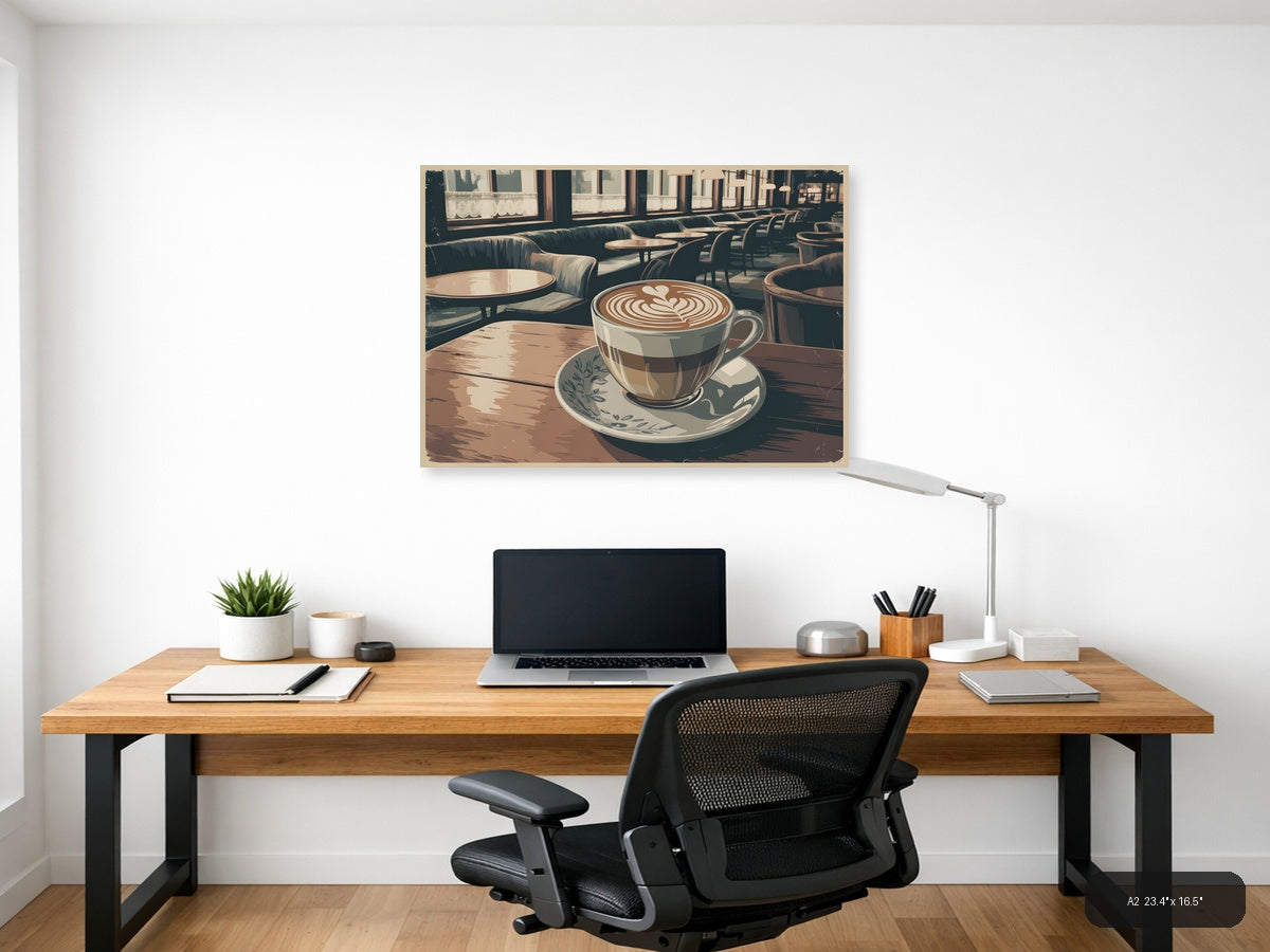 Vintage Café Latte Art Coffee Shop Wall Art — A2 / Office