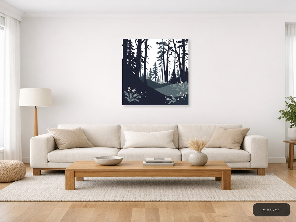 Minimalist Forest Path with Tall Trees Wall Art — A2 / Living Room