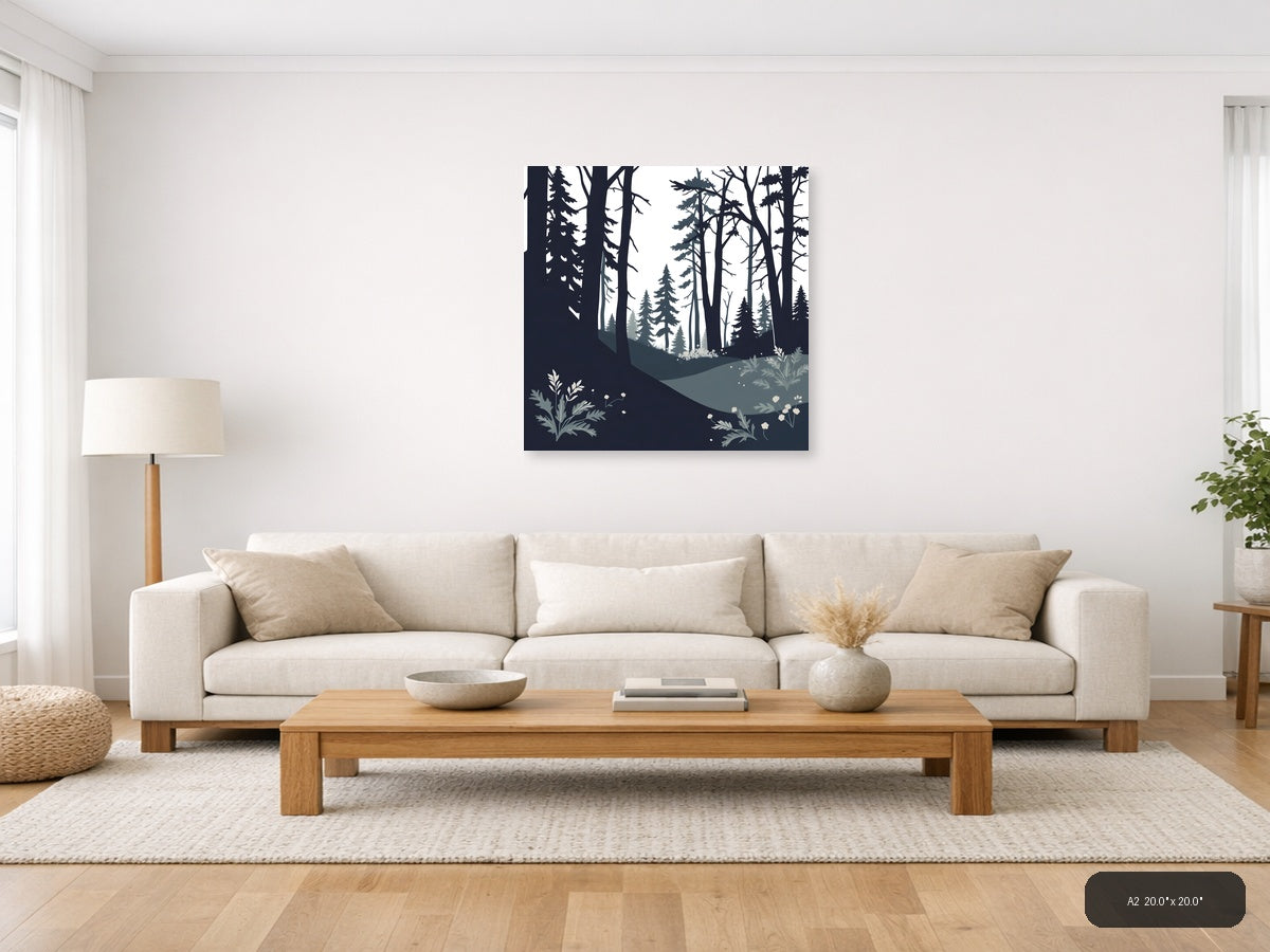 Minimalist Forest Path with Tall Trees Wall Art — A2 / Living Room