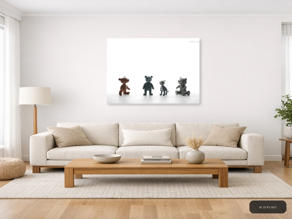 Four Cute Toy Characters Minimalist Wall Art — A2 / Living Room