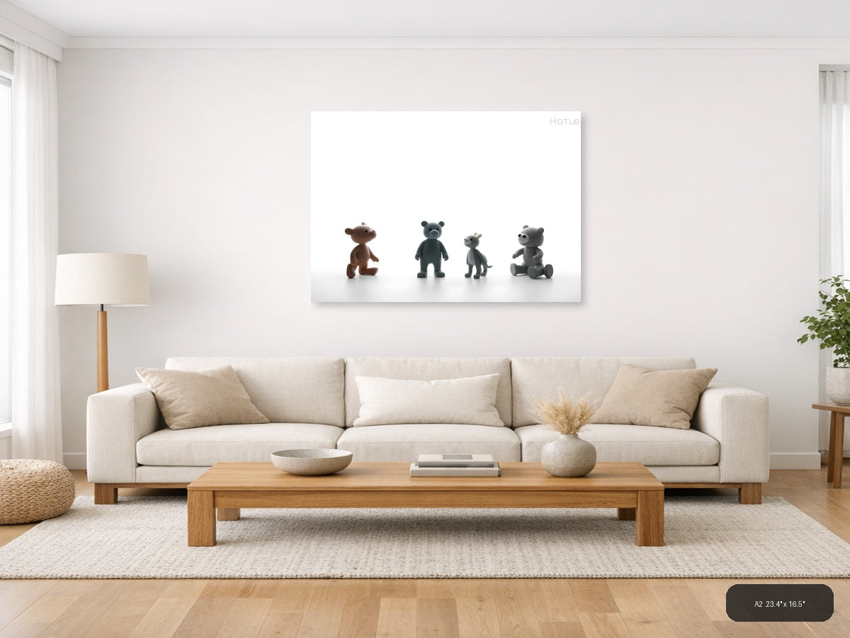 Four Cute Toy Characters Minimalist Wall Art — A2 / Living Room
