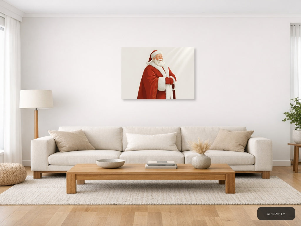 Minimalist Santa Claus Portrait Red White Wall Art — A3 / Living Room