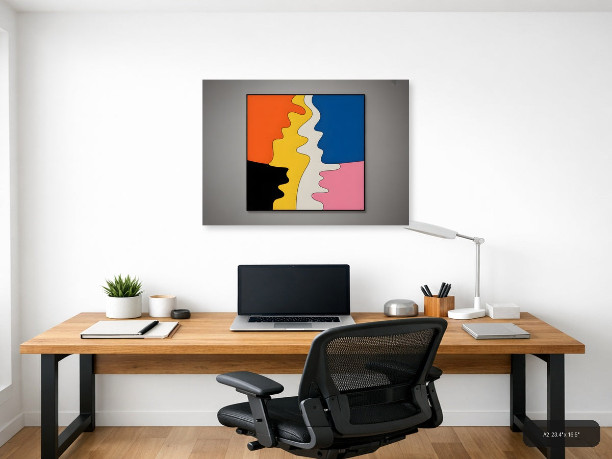 Colorful Pop Art Profile Faces Wall Art — A2 / Office