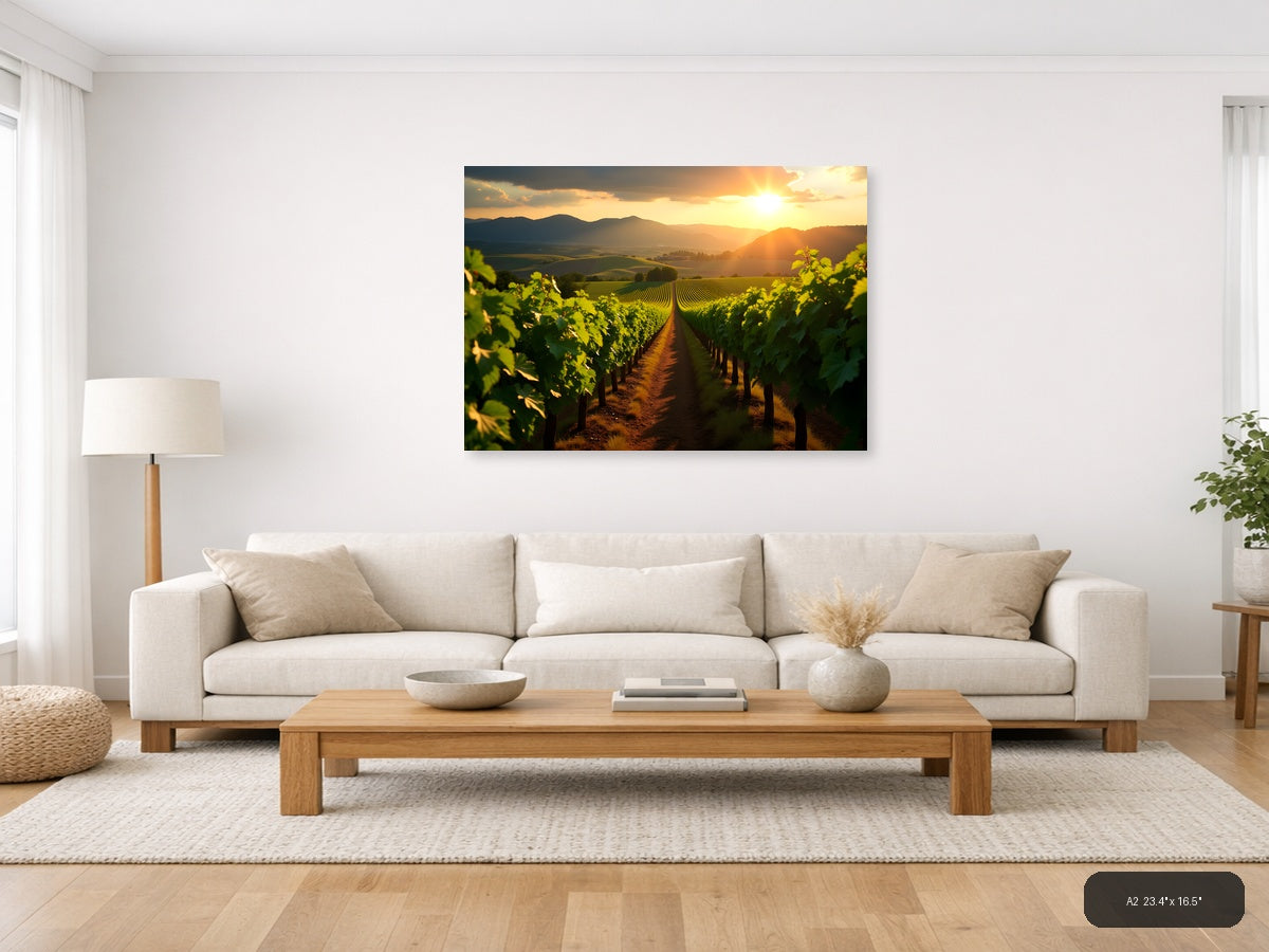 Vineyard Sunset Mountain Landscape Photography Wall Art — A2 / Living Room