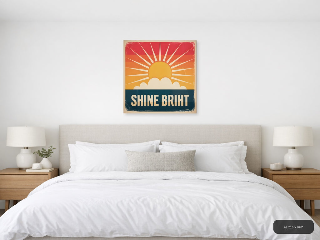 Vintage Sunrise Rays Cloud Print - Retro Wall Art — A2 / Bedroom