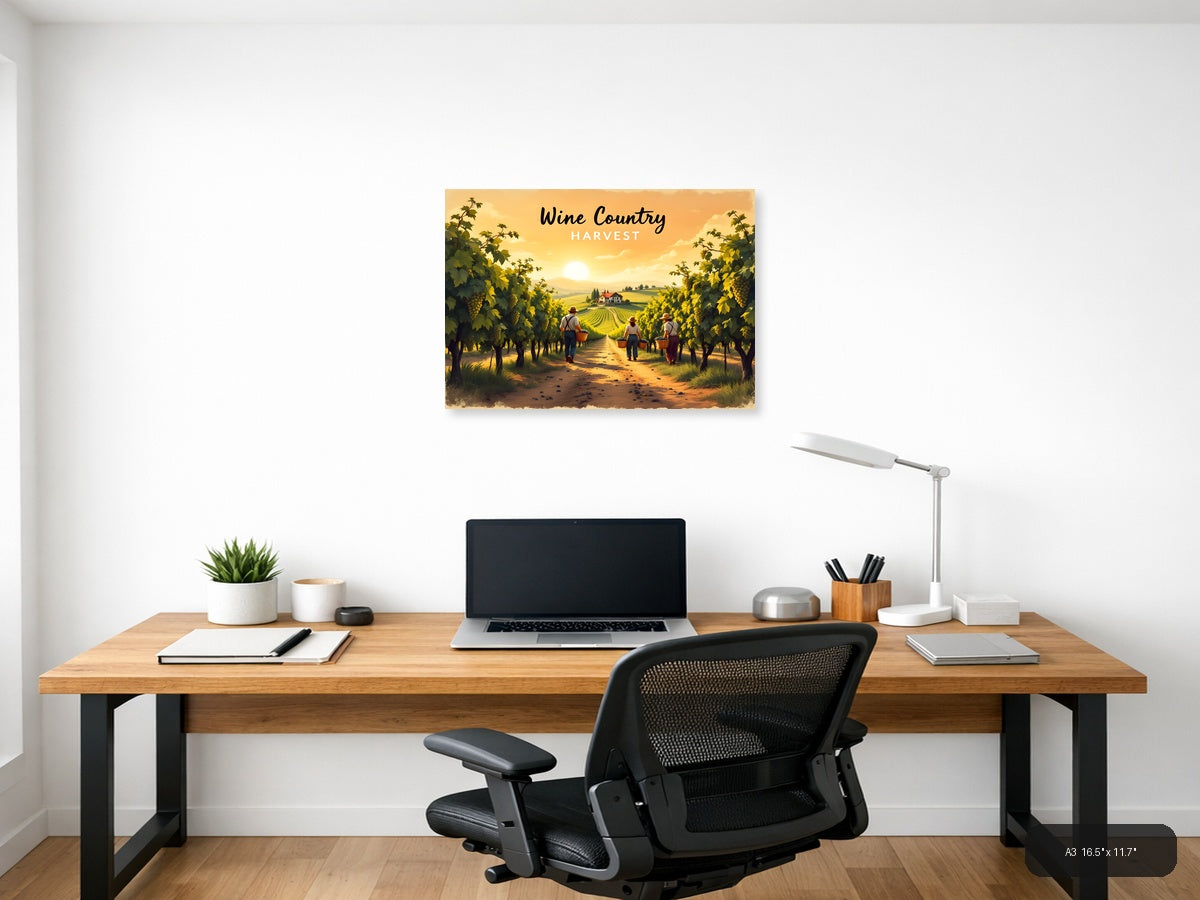 Vintage Wine Country Harvest Vineyard Workers Wall Art — A3 / Office