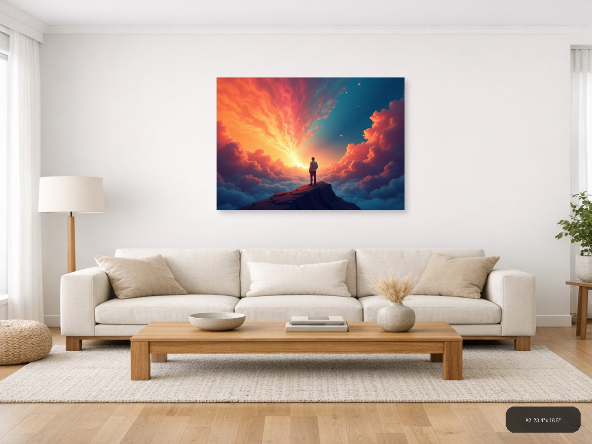 Sunset Sky Abstract Figure on Mountain Peak Wall Art — A2 / Living Room