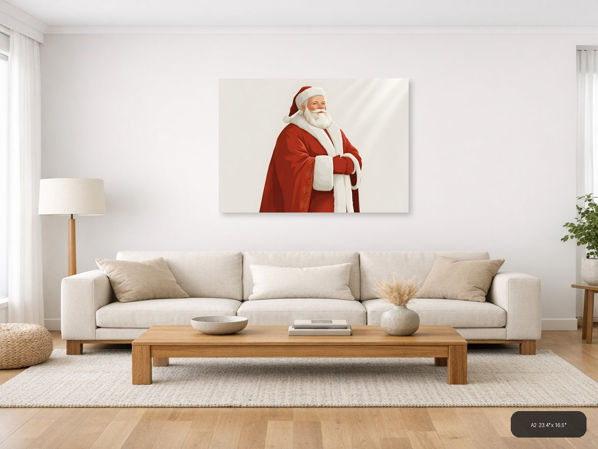 Minimalist Santa Claus Portrait Red White Wall Art — A2 / Living Room