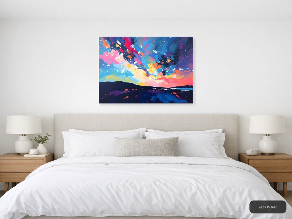 Vibrant Abstract Sunset Explosion Landscape Wall Art — A2 / Bedroom