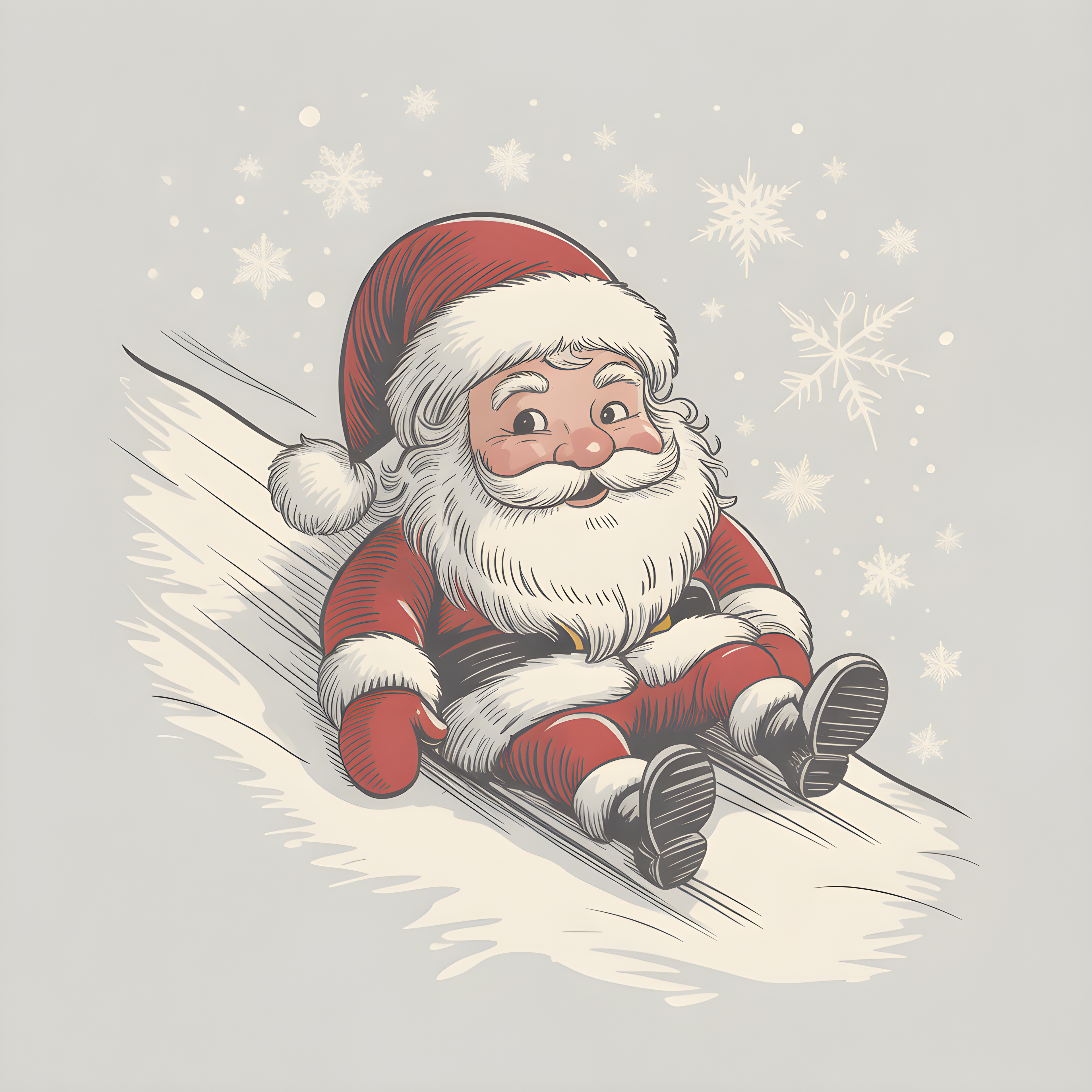 Santa Skiing Line Art Christmas Wall Art