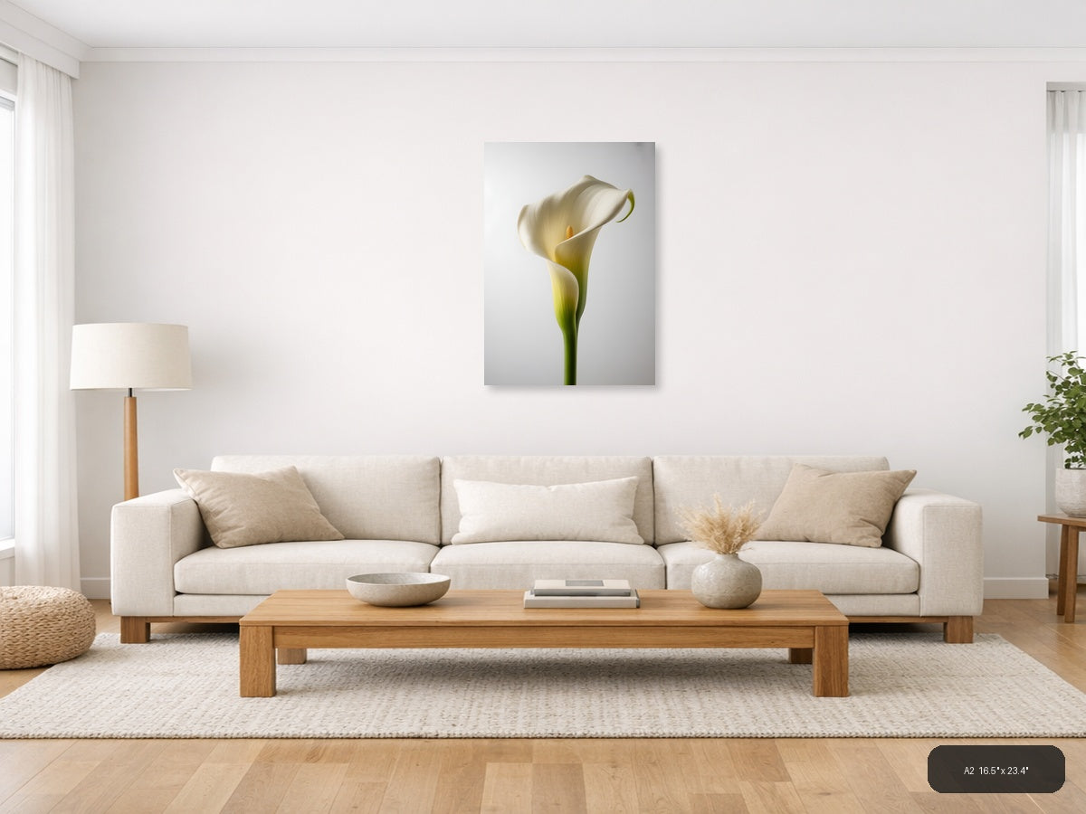 White Calla Lily Minimalist Botanical Wall Art — A2 / Living Room