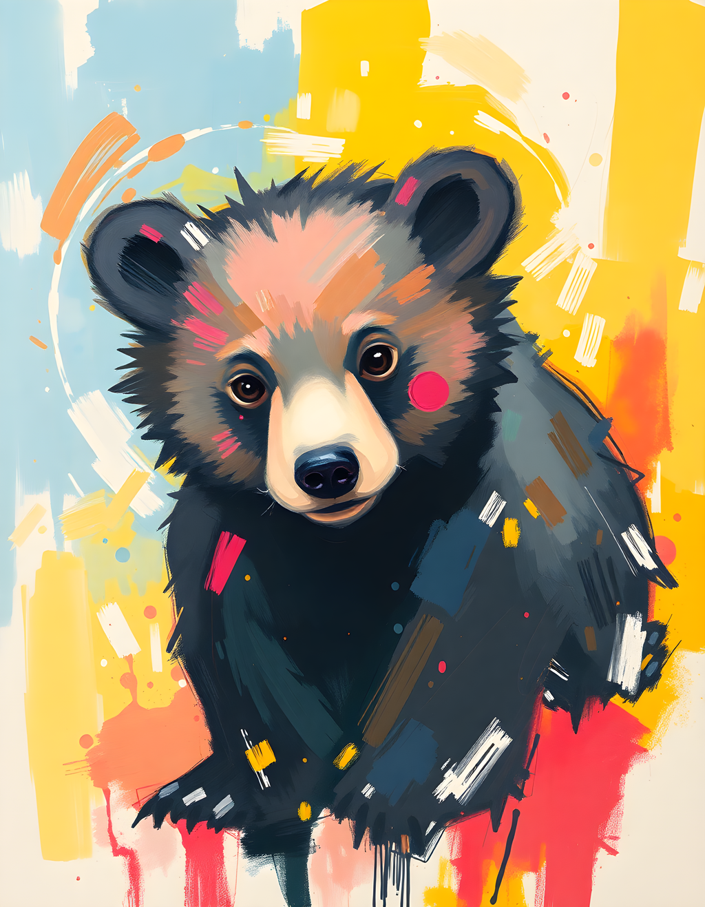 Colorful Abstract Bear Portrait Modern Wall Art