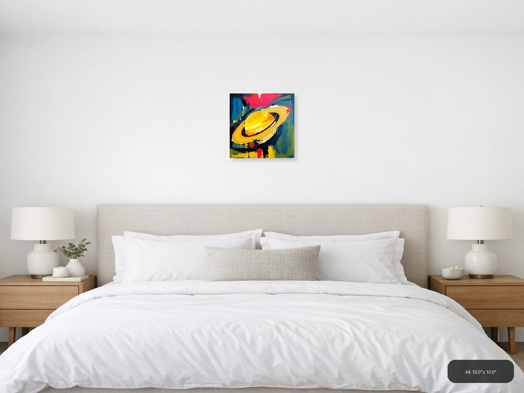 Abstract Yellow Planet with Rings - Modern Space Wall Art — A4 / Bedroom