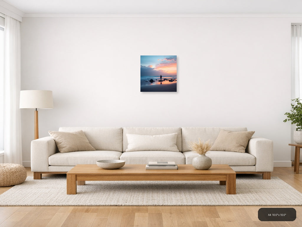 Minimalist Sunset Beach Silhouette Wall Art — A4 / Living Room