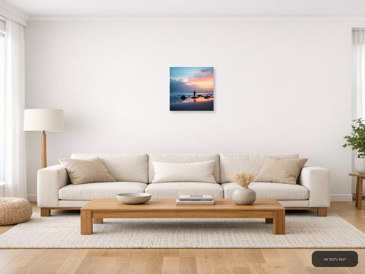 Minimalist Sunset Beach Silhouette Wall Art — A4 / Living Room