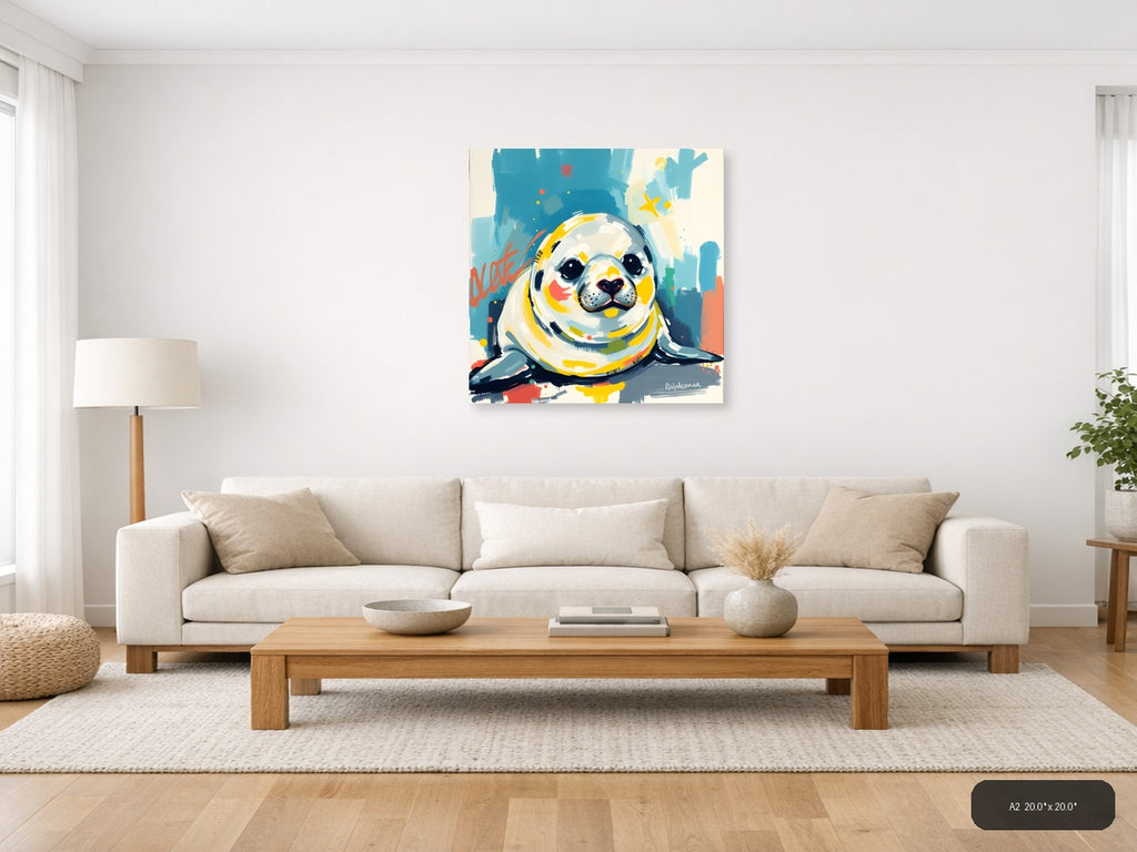 Cute Seal Abstract Modern Pop Art Wall Art — A2 / Living Room