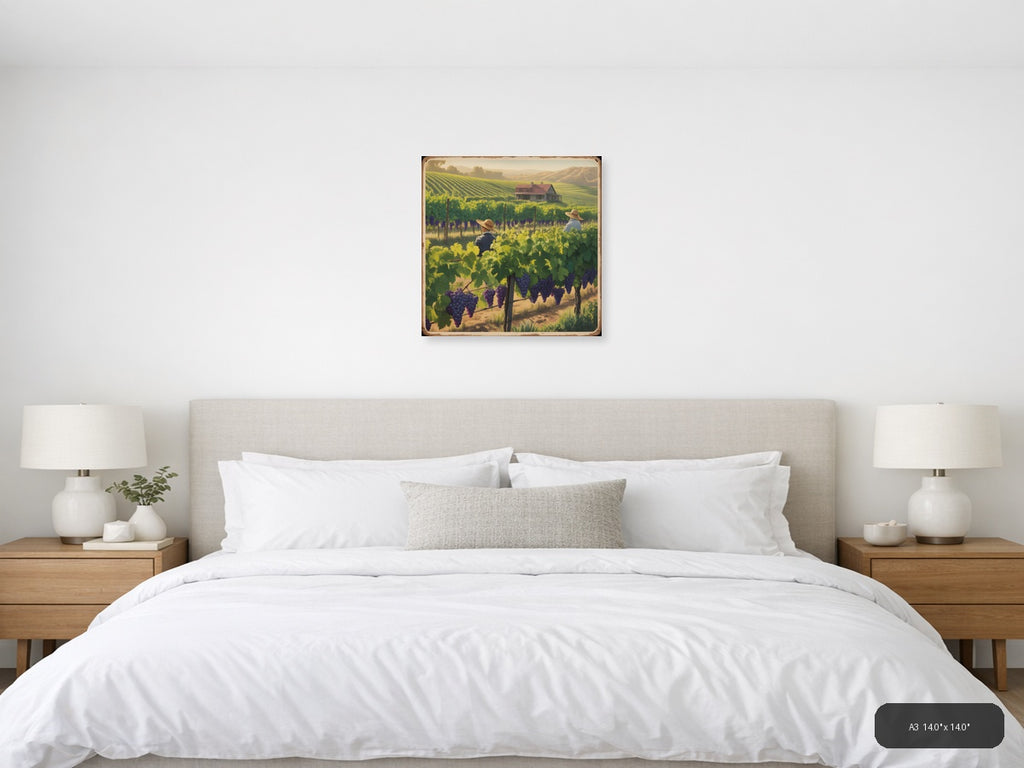 Vintage Vineyard Harvest Landscape Wall Art — A3 / Bedroom