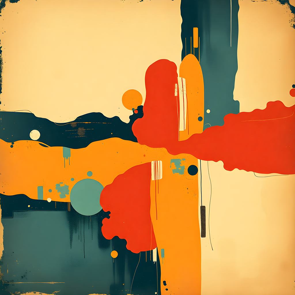 Vintage Abstract Desert Landscape with Cacti Wall Art