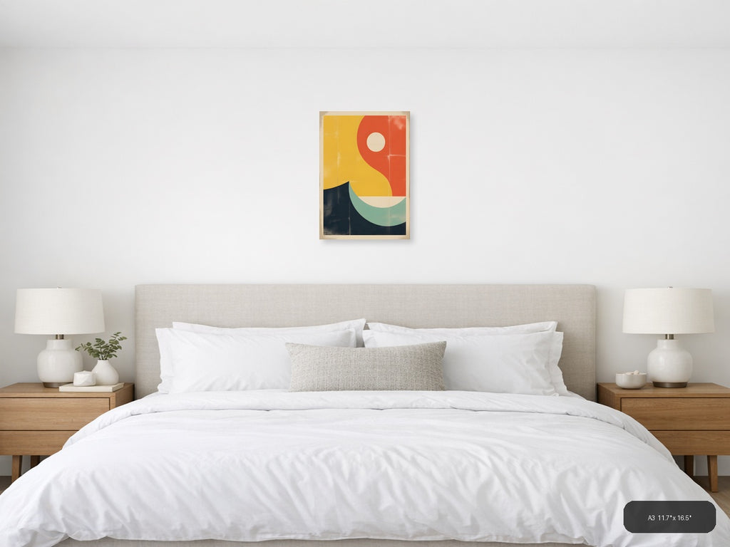 Vintage Geometric Sun and Moon Abstract Wall Art — A3 / Bedroom
