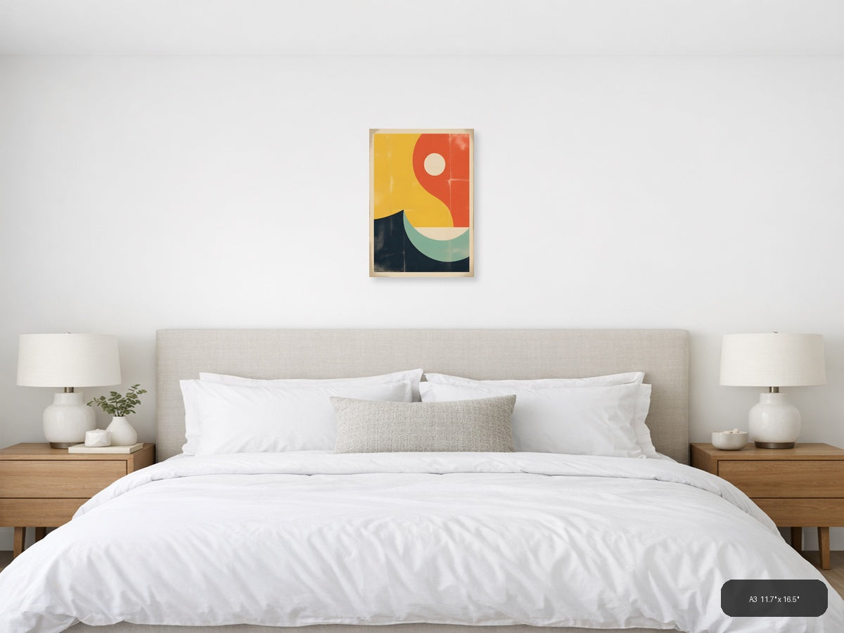 Vintage Geometric Sun and Moon Abstract Wall Art — A3 / Bedroom