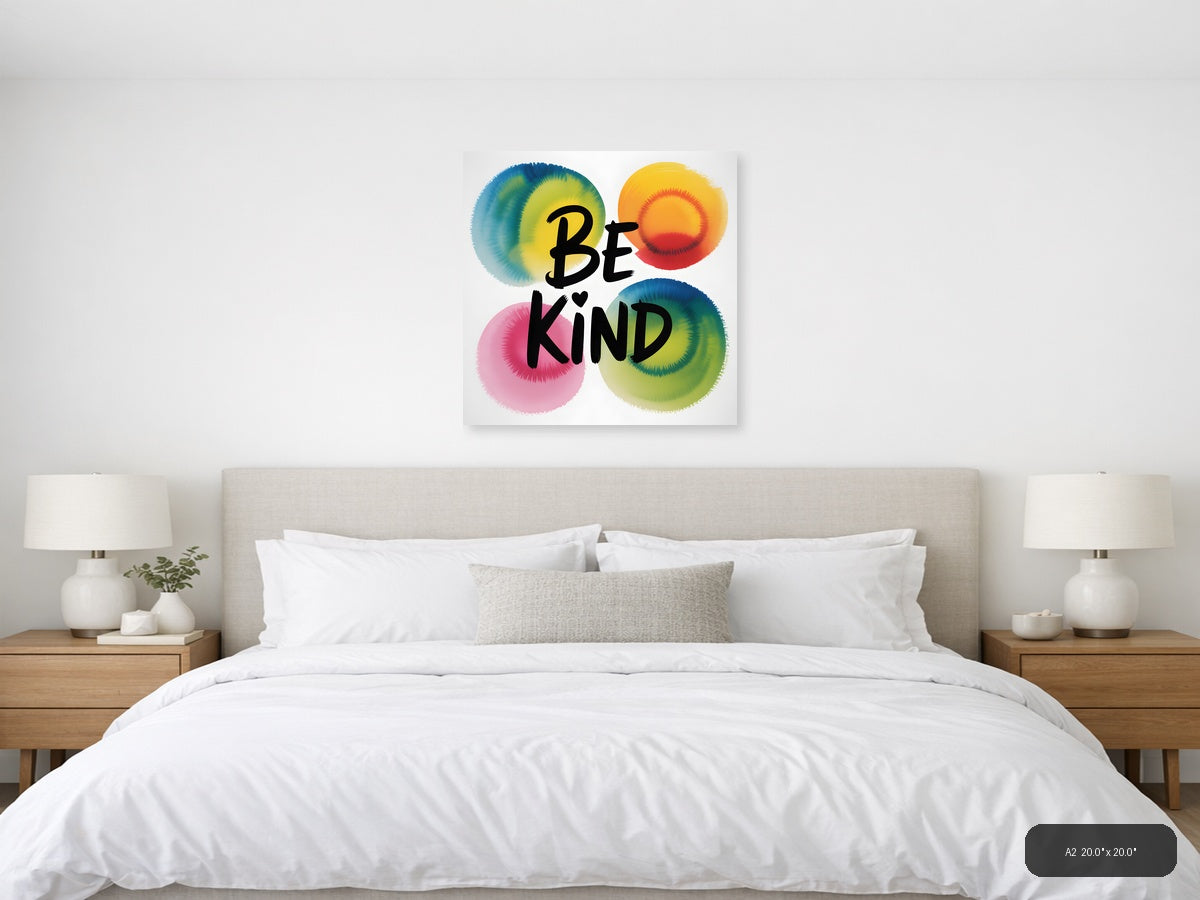 Be Kind Watercolor Circles Colorful Motivational Wall Art — A2 / Bedroom