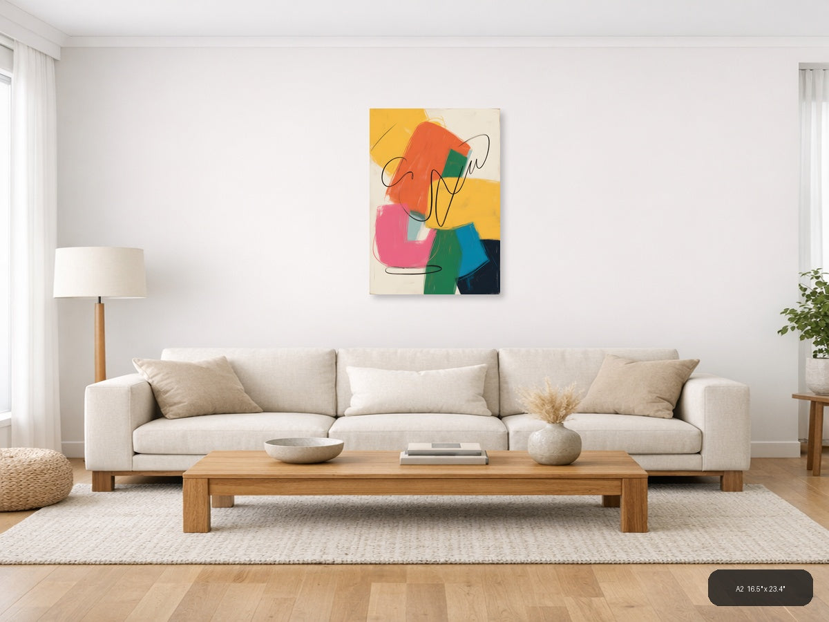 Colorful Abstract Shapes with Line Art Wall Art — A2 / Living Room