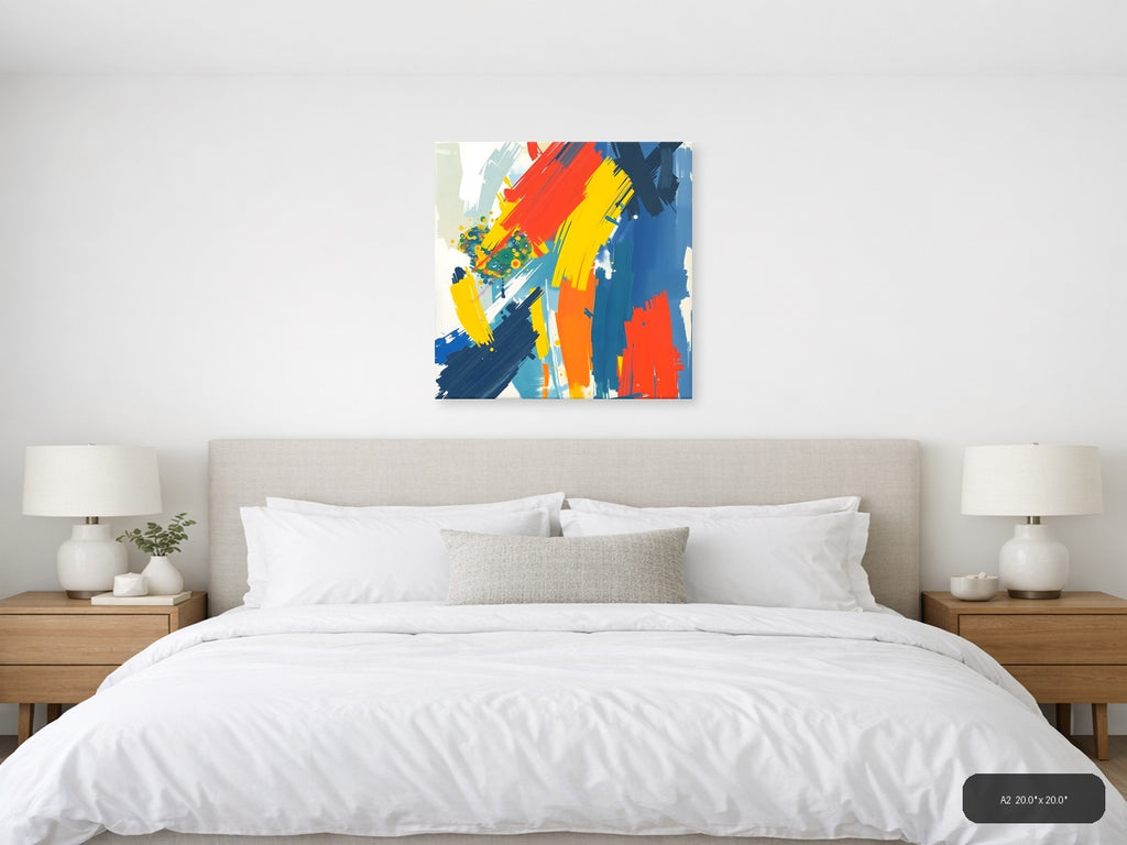 Bold Abstract Brushstrokes Primary Colors Wall Art — A2 / Bedroom