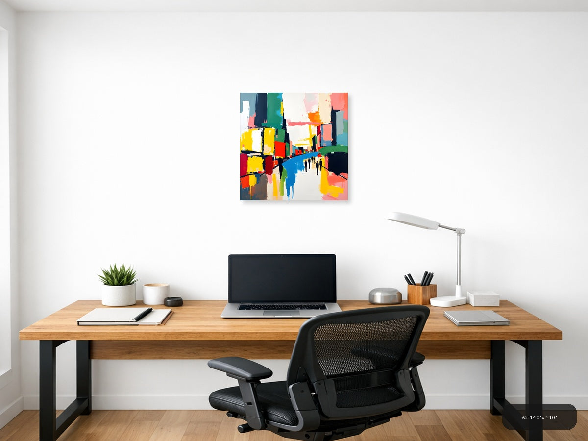 Colorful Abstract Urban Street Scene Wall Art — A3 / Office