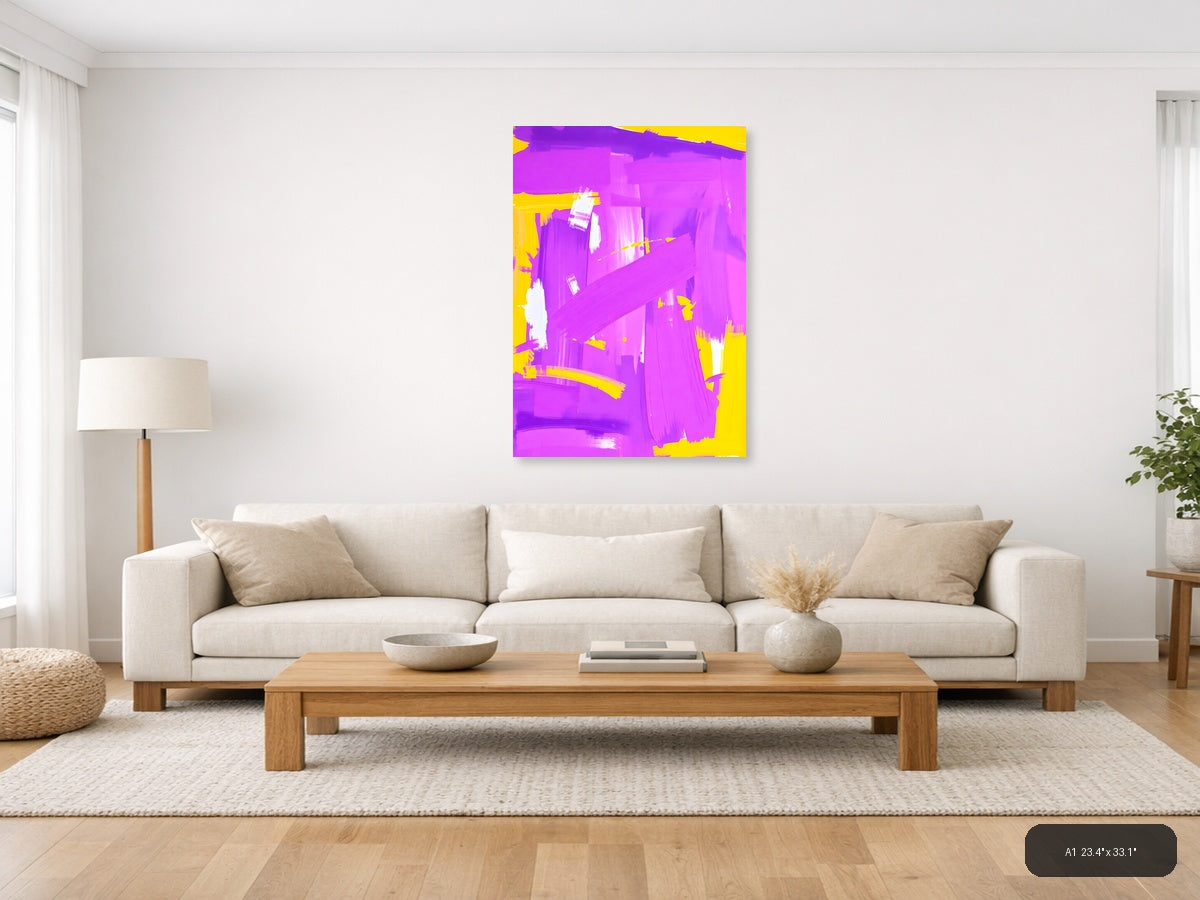 Vibrant Magenta & Yellow Abstract Paint Strokes Wall Art — A1 / Living Room