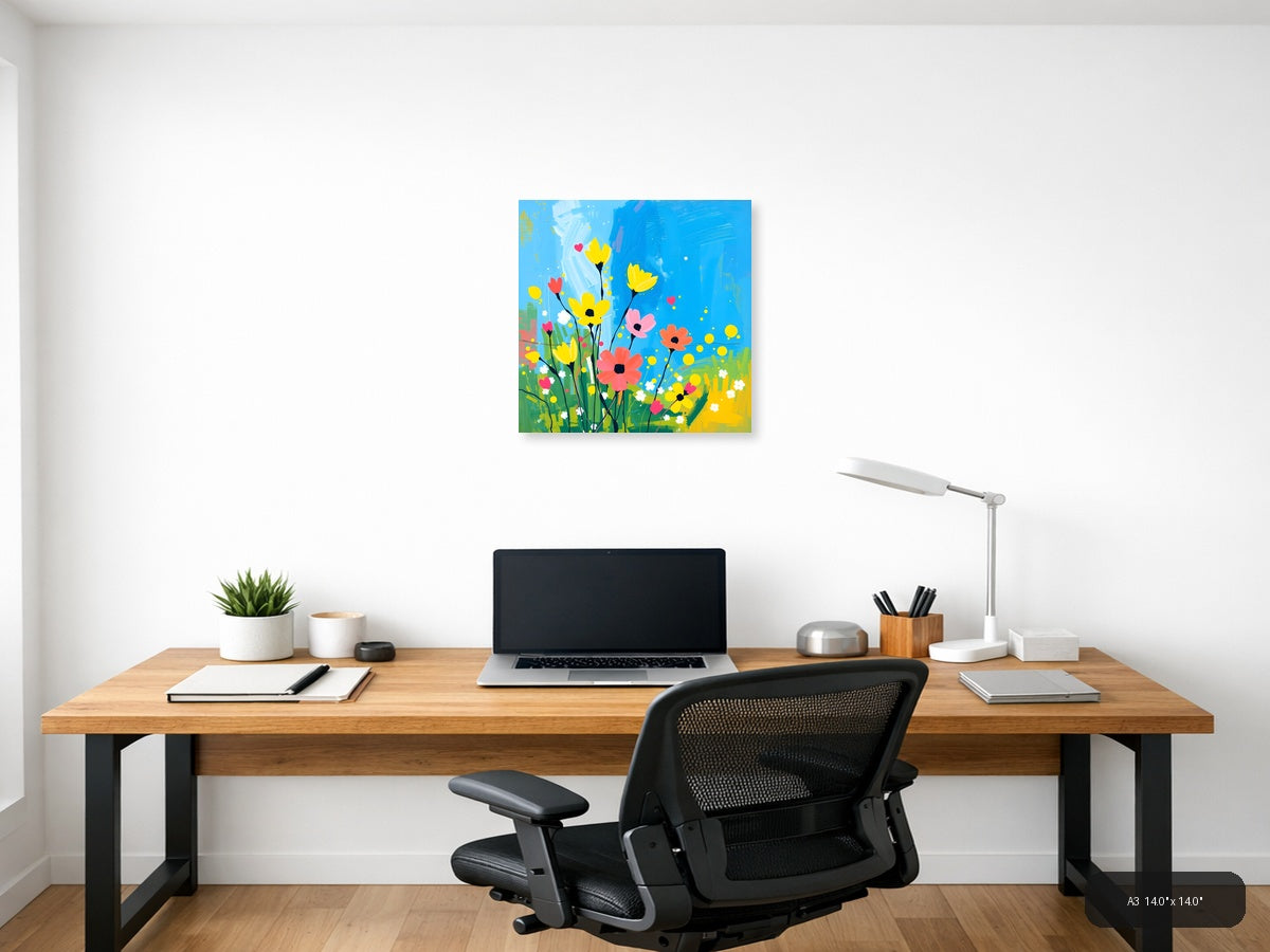 Colorful Abstract Wildflower Garden Blue Sky Wall Art — A3 / Office